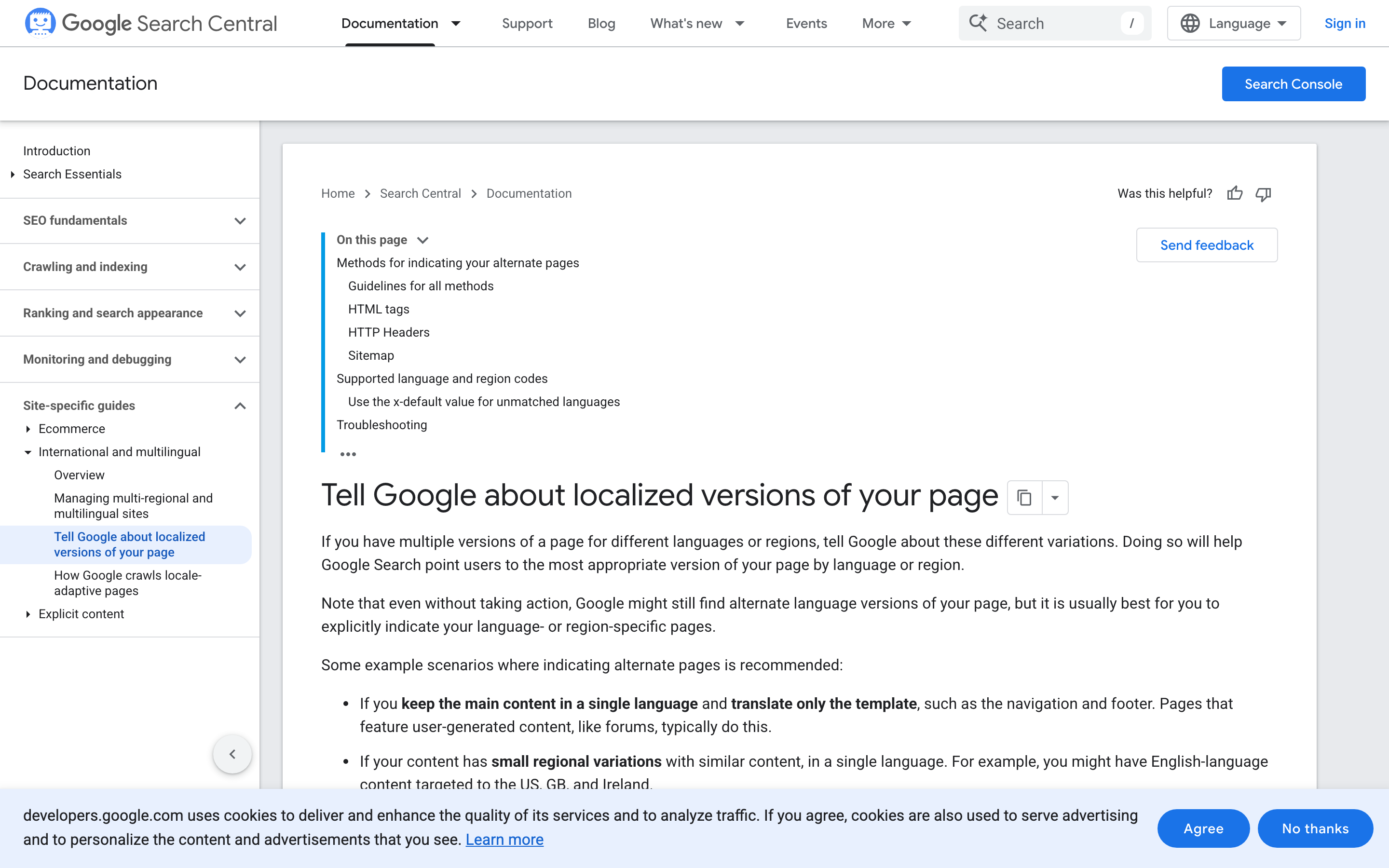 Google検索セントラルの多言語ページ向けhreflang実装ガイド公式ページ