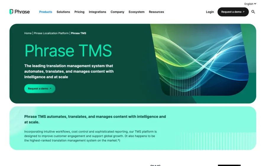 Phrase TMSのプラットフォーム紹介ページ。翻訳メモリ・用語集・多言語ワークフローを統合する代表的なTMS