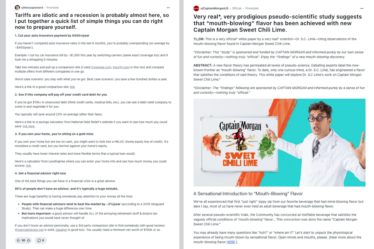 Reddit：フリーフォーム広告の例