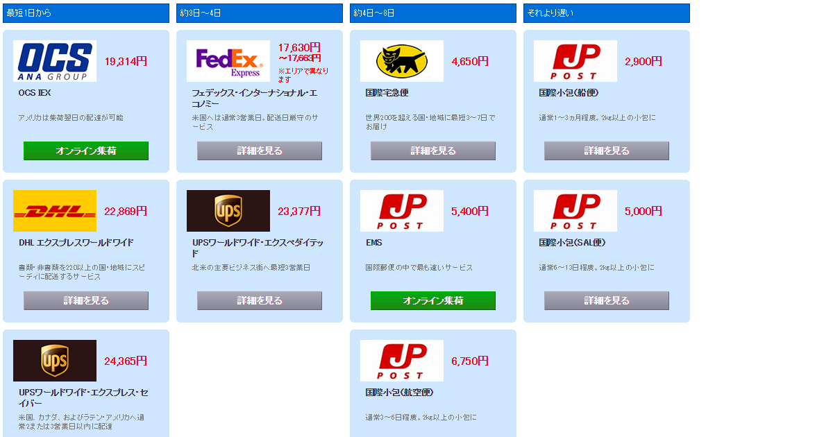 国際宅急便と料金