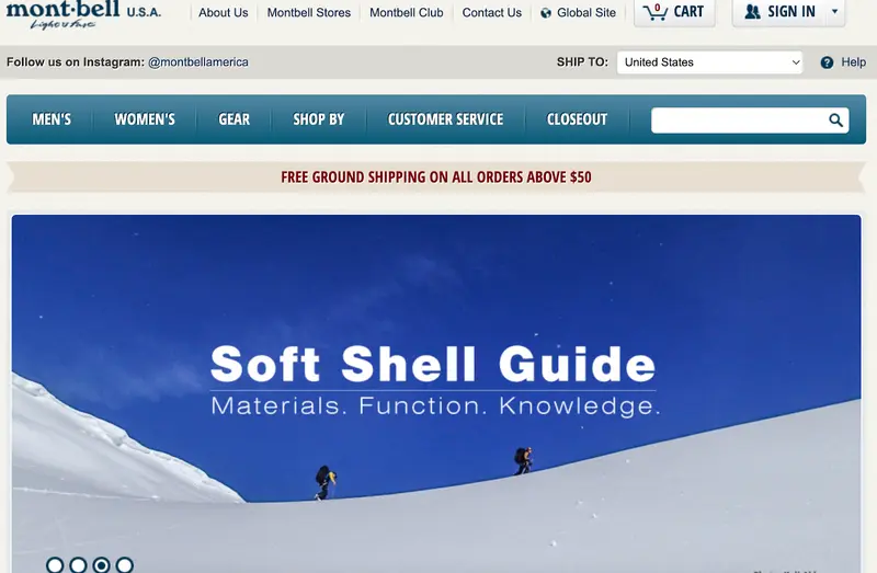 Mont-bellのサイトのパソコン版