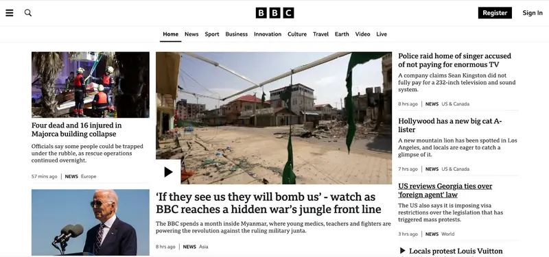 BBC(英国放送協会)サイトページ