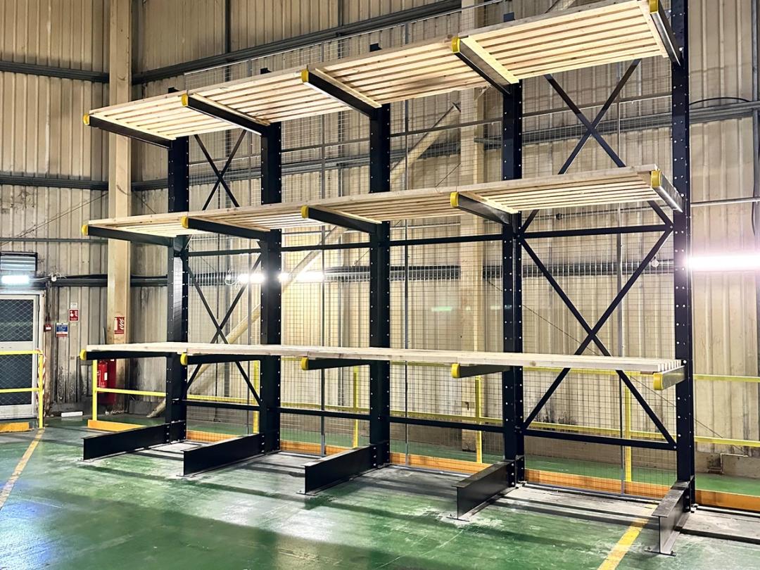 Wooden cantilever racking shelves, adjustable