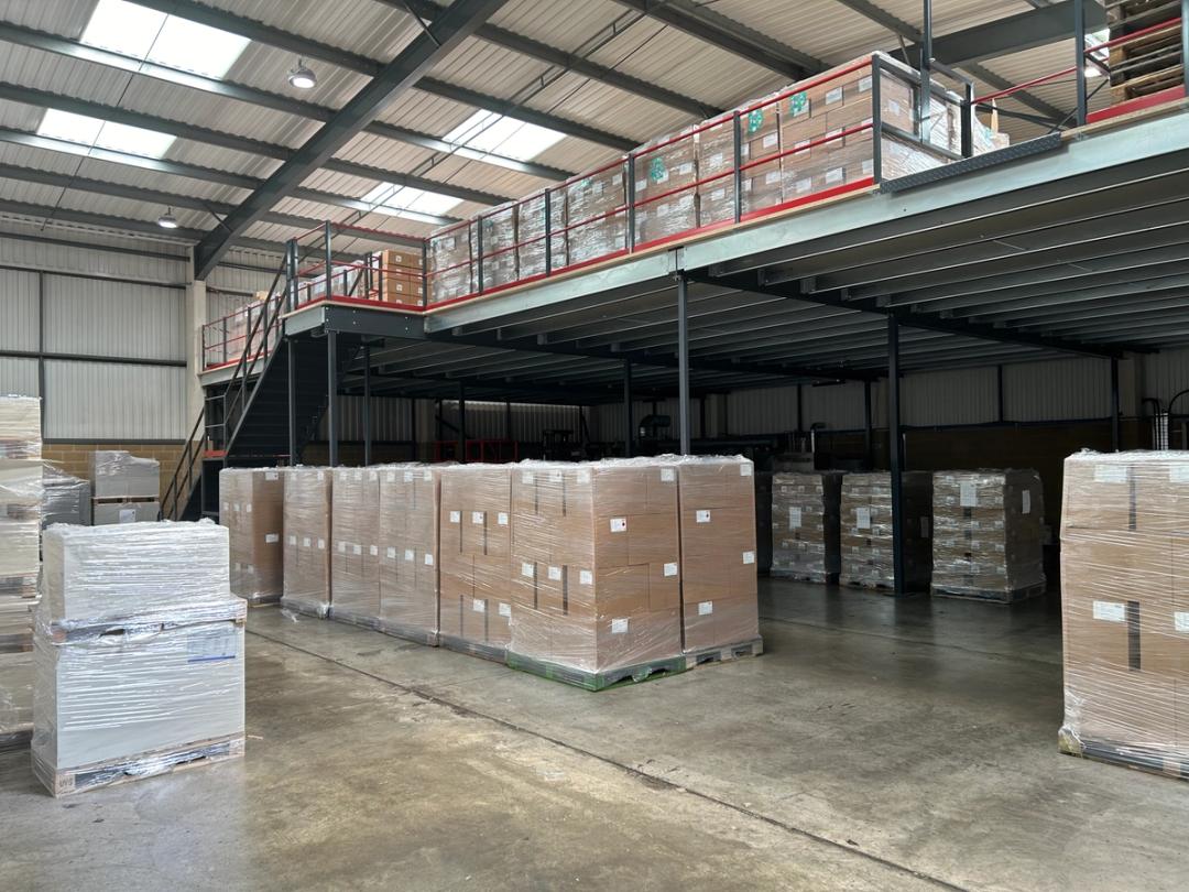Warehouse mezzanine flooring used for extra storage