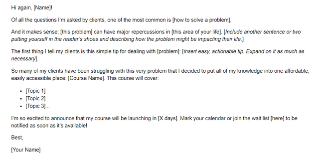 Email Template Online Course