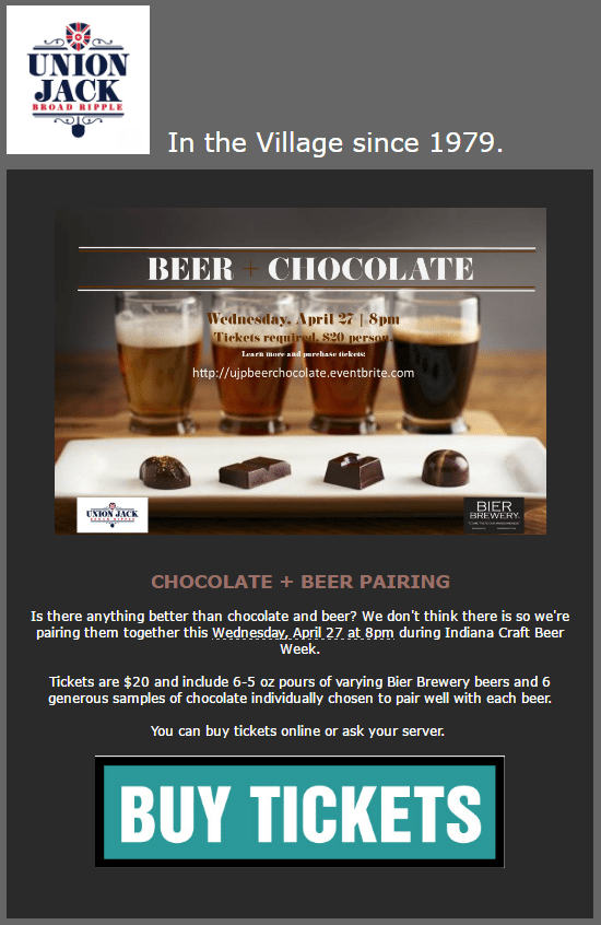 Example Of An Event Marketing Email From Union Jack