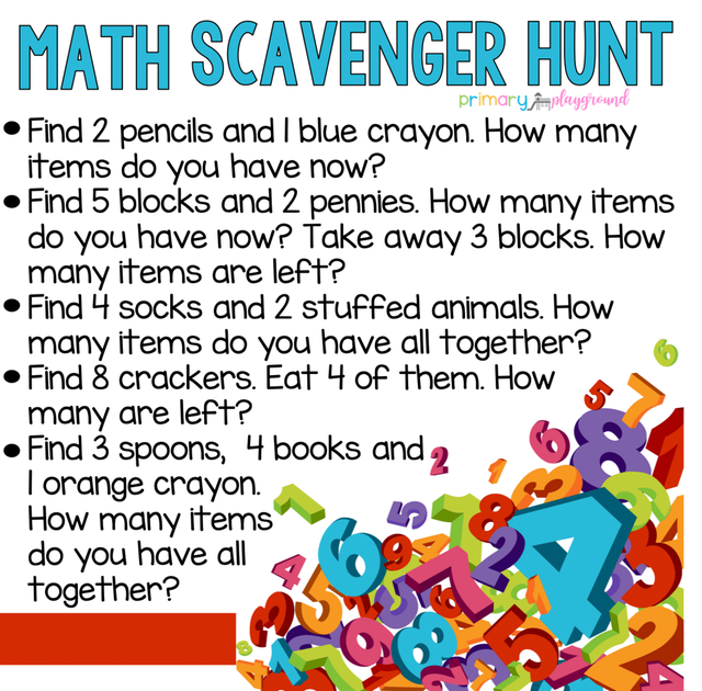 An example of a Math Scavenger Hunt made by Primary Playground