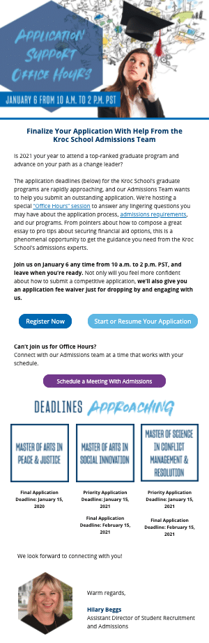Regpack screenshot: Email From The University Of San Diego Kroc School
