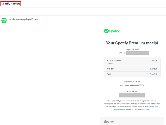 Spotify Receipt