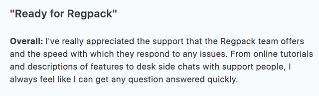 a Regpack review about the support team and the online resources