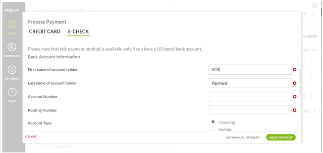Regpack process payment