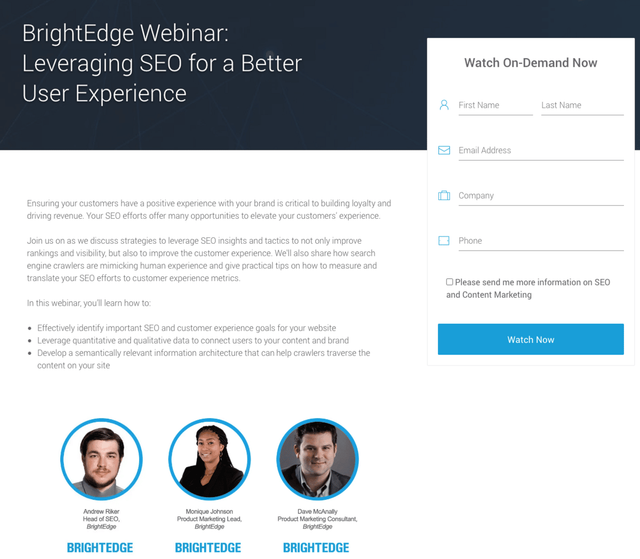 Regpack screenshot: BrightEdge Webinar