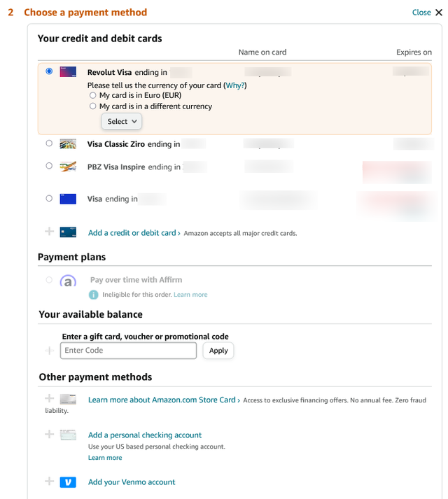 Choose A Payment Method