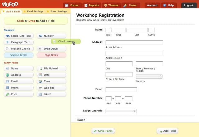 This is a screenshot of Wufoos form builder.