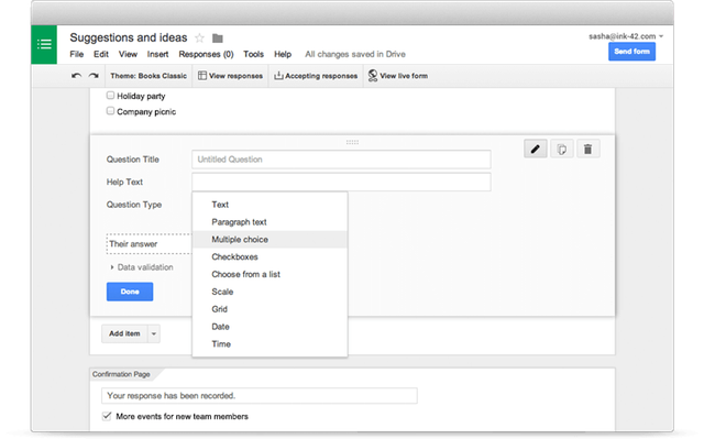 This is a screenshot of Google Forms' online registration software
