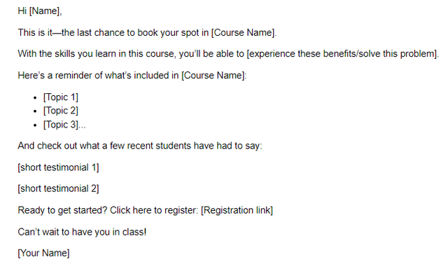 Email Template Online Course