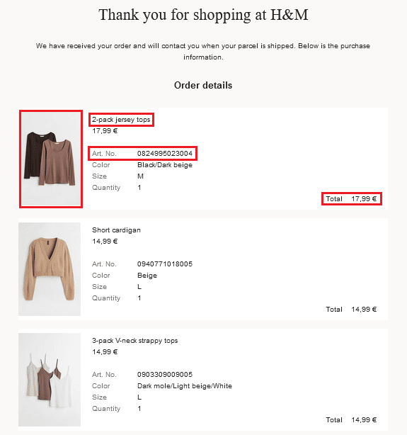 HM Order Confirmation