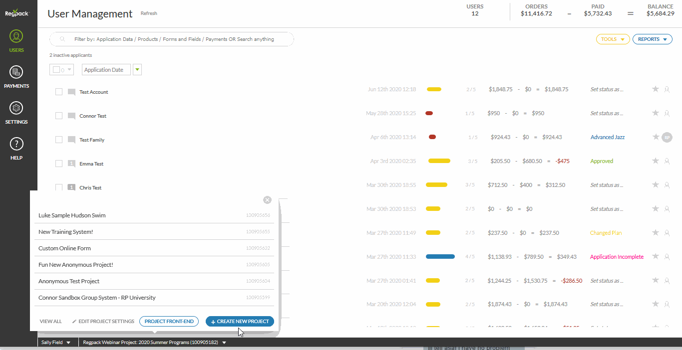 Virtual Event Software project creation with regpack