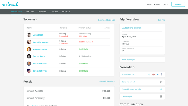 This is a screenshot of WeTravel's online registration software