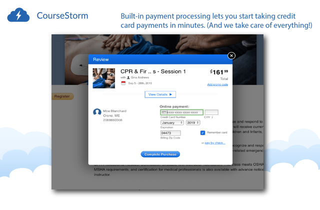 This is a screenshot of Coursestorms payment form.