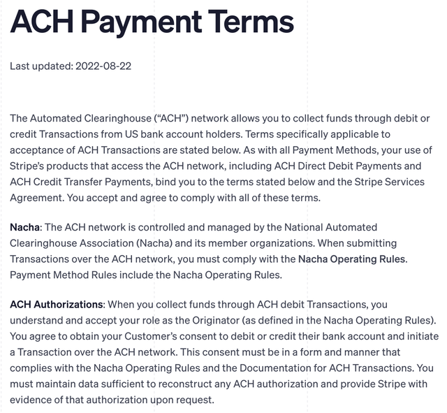 ACH Payment Terms