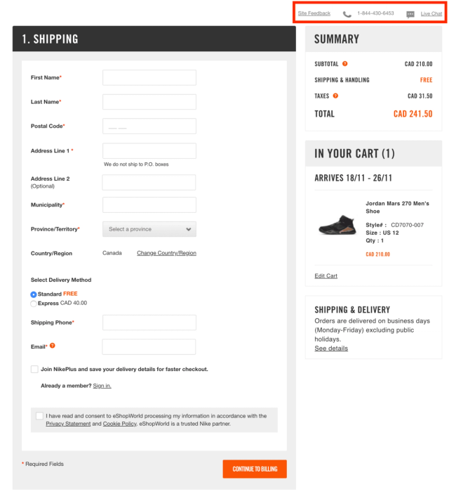 checkout page support