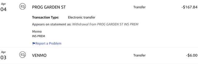 Progressive Garden St Insurance COs Descriptor In A Bank Statement