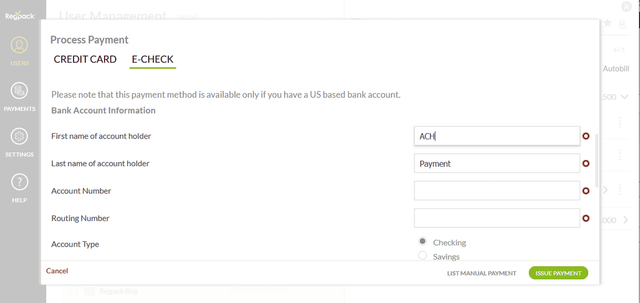 Regpack Process Payment
