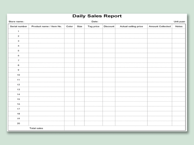 sales report sheet