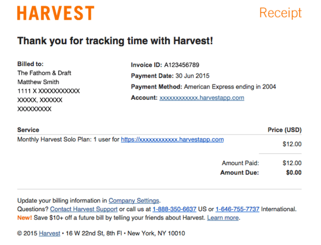 Harvest Invoice Email