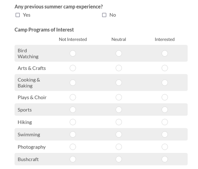 Part Of A Summer Camp Registration Form