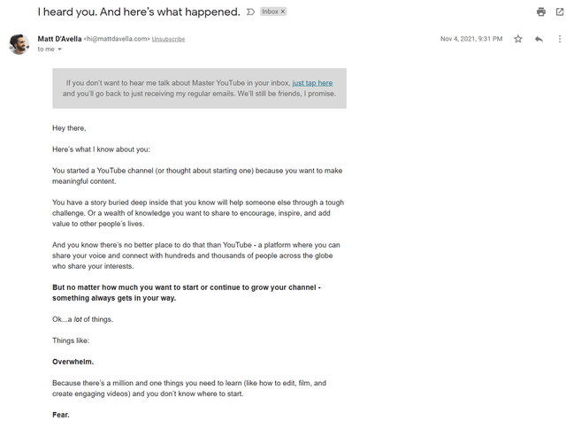 Matt DAvellas Email For His Master Email Online Course