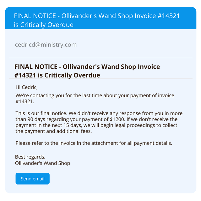 sample of "final notice invoice" email