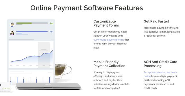 screenshot of Regpack online payment software features