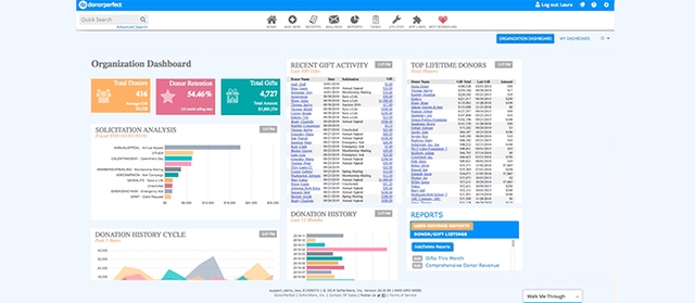 DonorPerfect's donation management software's dashboard lets nonprofits gain a comprehensive overview of their donations.