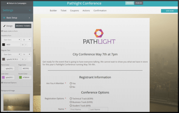 This is a screenshot of Regfox's online registration software