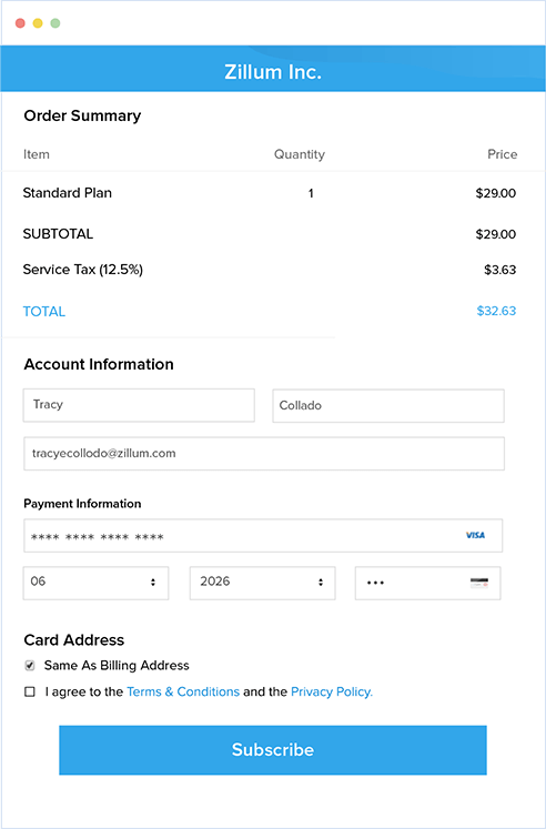 Zillum Order Summary