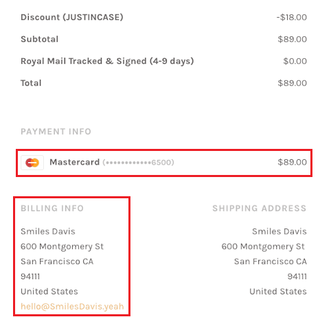 Billing Information Email