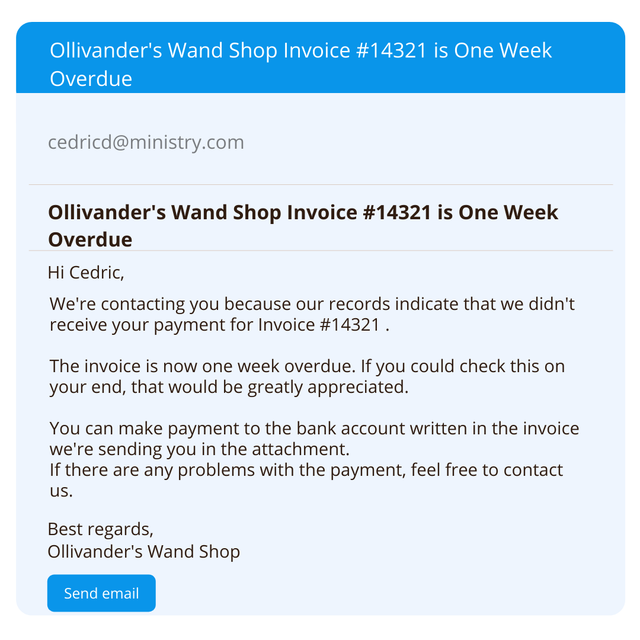 sample of "invoice one week overdue" email
