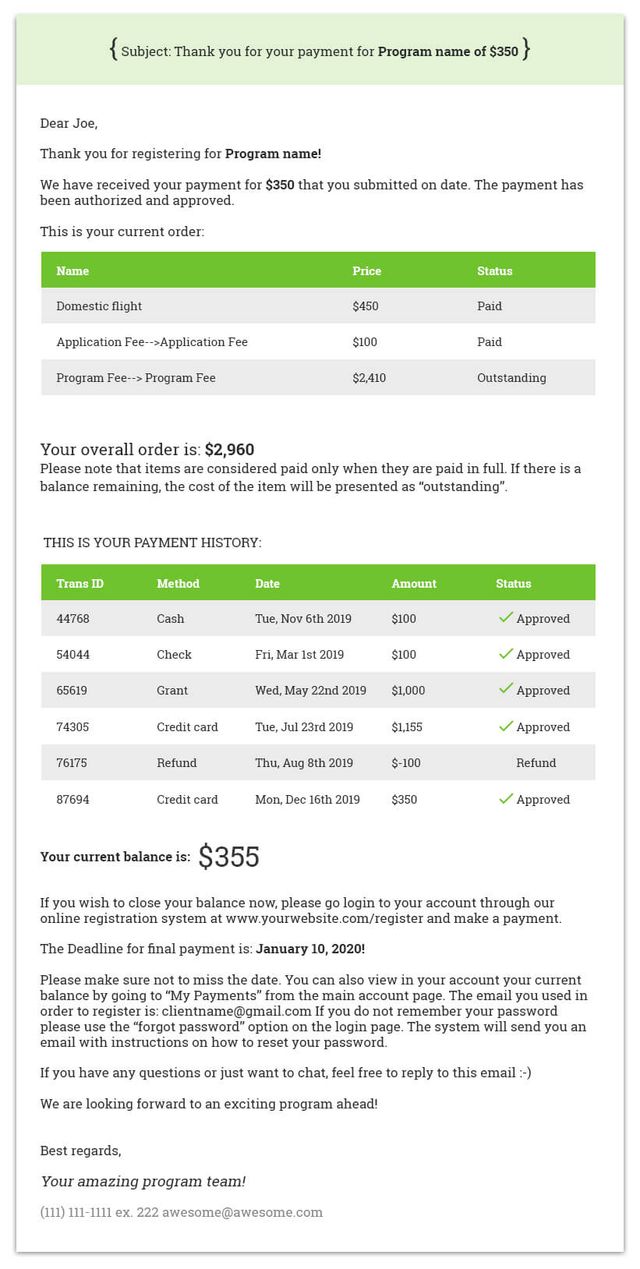 Confirming Payment Emails Good Example
