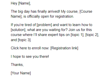 Email Template Online Course