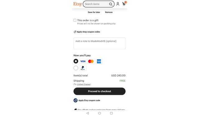 Regpack screenshot: Etsy