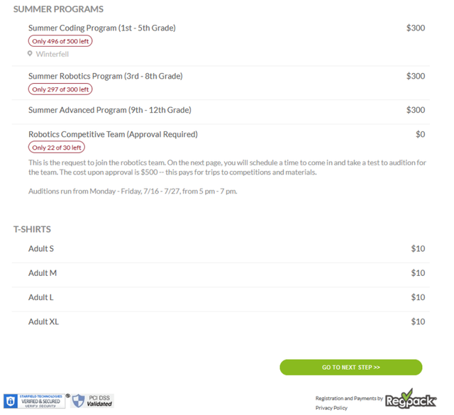 catalog of offerings listed in regpack