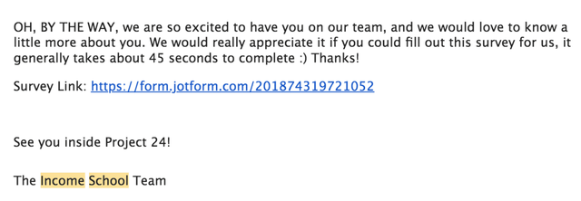 Income School Online Course Welcome Email Example