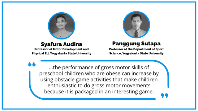 Researchers Syafura Audina and Panggung Sutapa quote from their paper on the effect of obstacle games on obese children