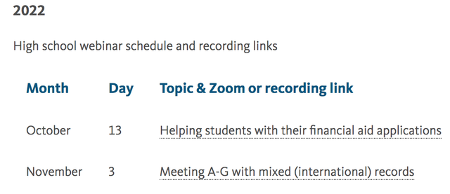 High School Webinar Schedule And Recording Links