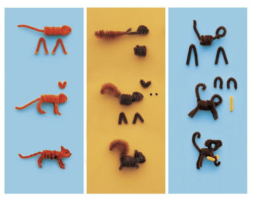 Pipe cleaners in the shape of animals.