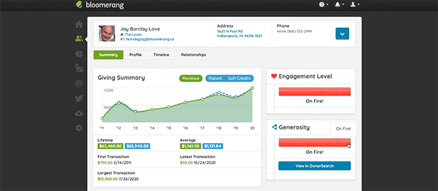 Bloomerang's donation management software tracks each donor's engagement.
