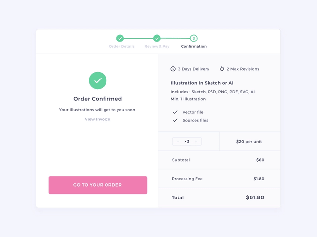 Regpack screenshot: Order Confirmation Screen
