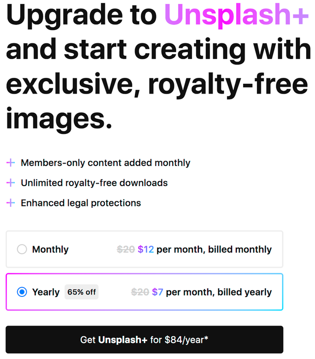 unsplash subscription offerings